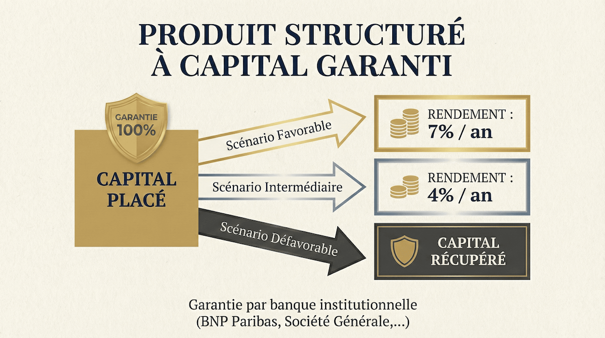 Schéma fonctionnement produit structuré capital garanti