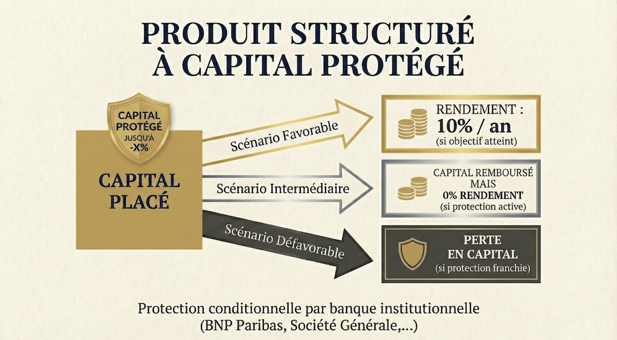 Schéma fonctionnement produit structuré capital protégé